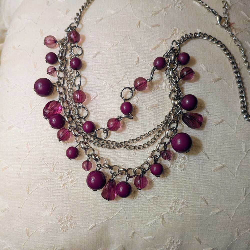Paparazzi Rockin Rockette Purple Silver-Tone Multi-Strand Statement Necklace